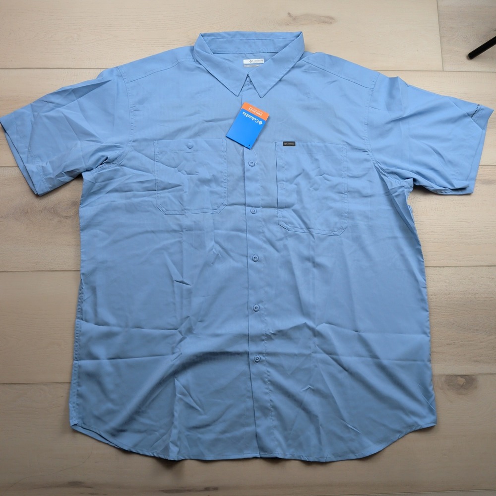 NEW Columbia Silver Ridge Utility Lite Shirt Mens 3XT Blue Short Sleeve AT1517